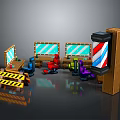 Barber Shop Interior Furniture Featuring Colorful Chairs Mirrors Workstations And Wooden Striped Sign