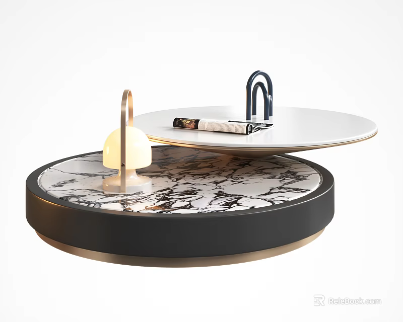 Modern Round Coffee Table With Marble Surface And Black Metal Frame Design 3d model