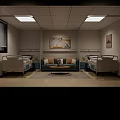 Modern Hospital Ward Interior With Two Beds Green Sofa And Decorative Paintings