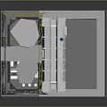 Sci Fi Futuristic Interior With White Sofas Geometric Yellow Lines Gray Floor And Bar Counter