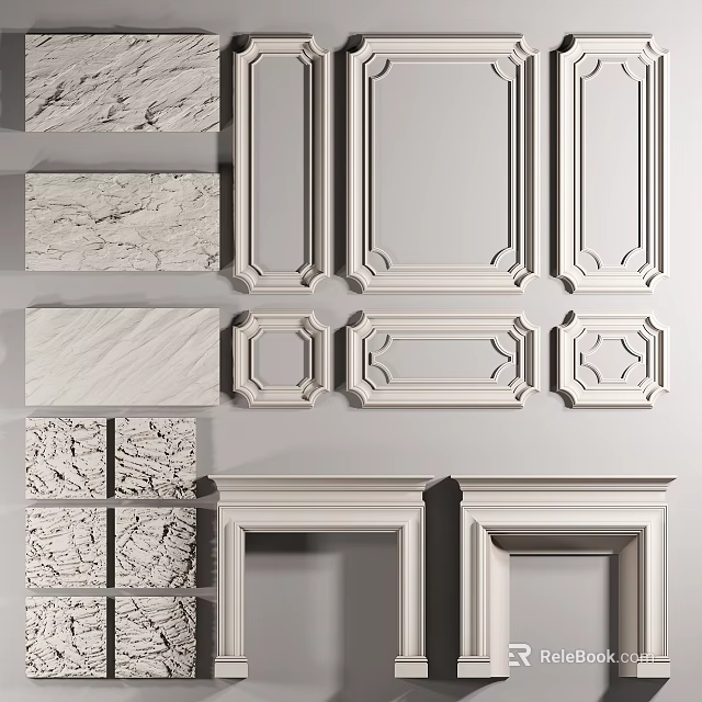 Various Gypsum Molding Designs For Interior Wall And Door Frame Decor 3d model 