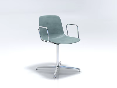 Modern Light Green Velvet Dining Chair with Metal Armrests and Five Star Base Design 3d model