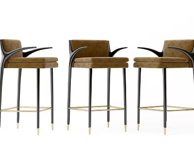 Modern Brown Velvet Bar Stools with Black Metal Legs Set of Three 3d model