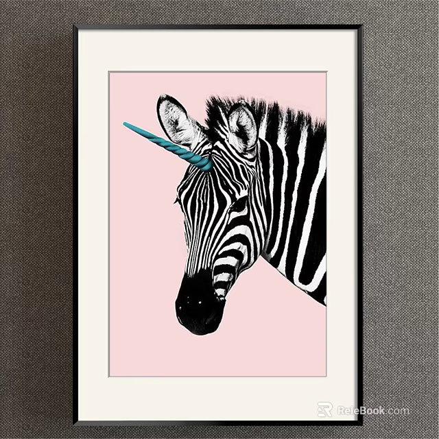 Zebra Head Animal Painting With Blue Unicorn Horn On Pink Background 3d model 
