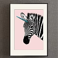 Zebra Head Animal Painting With Blue Unicorn Horn On Pink Background