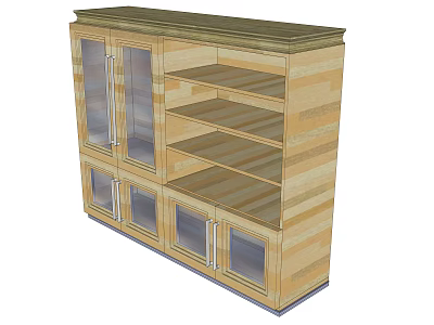 Wooden Bookcase With Glass Doors And Open Shelves For Home Storage And 3d model