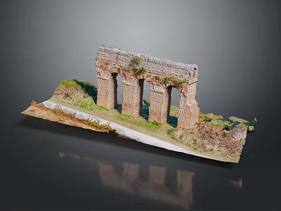Ancient Stone Arch Ruins Surrounded by Lush Green Grass Scenic Landscape 3d model