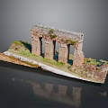 Ancient Stone Arch Ruins Surrounded by Lush Green Grass Scenic Landscape