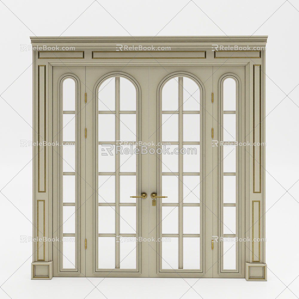 European style double door exquisite wooden door 3d model