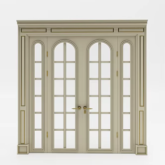European style double door exquisite wooden door 3d model