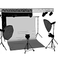 Professional Commercial Studio Lighting Equipment With Circular Truss Frame Multiple Fixtures Softboxes And Backdrop Stands