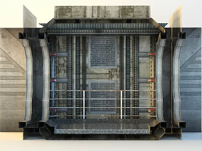 Industrial Steel Structure With Concrete Walls Metal Railings And Platform Steps 3d model