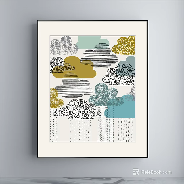 Colorful Abstract Cloud Patterns With Raindrops For Decorative Wall Art Design 3d model