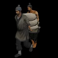 Two Ancient Characters In Traditional Clothing Carrying Sack While Walking Together 3d model