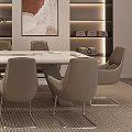 Modern Conference Room Interior with Long Table Beige Chairs Bookshelves and Wall Painting
