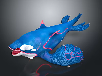 Blue Shark Themed Toy Figure With Pink Accents And Tentacle Like Appendages 3d model