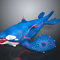 Blue Shark Themed Toy Figure With Pink Accents And Tentacle Like Appendages