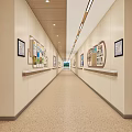 Spacious Modern Rehabilitation Center Corridor With Wall Displays Textured Floor And Lighting