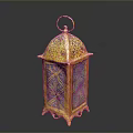 Golden Blue Decorative Lantern With Intricate Patterns And Handle For Home Decoration