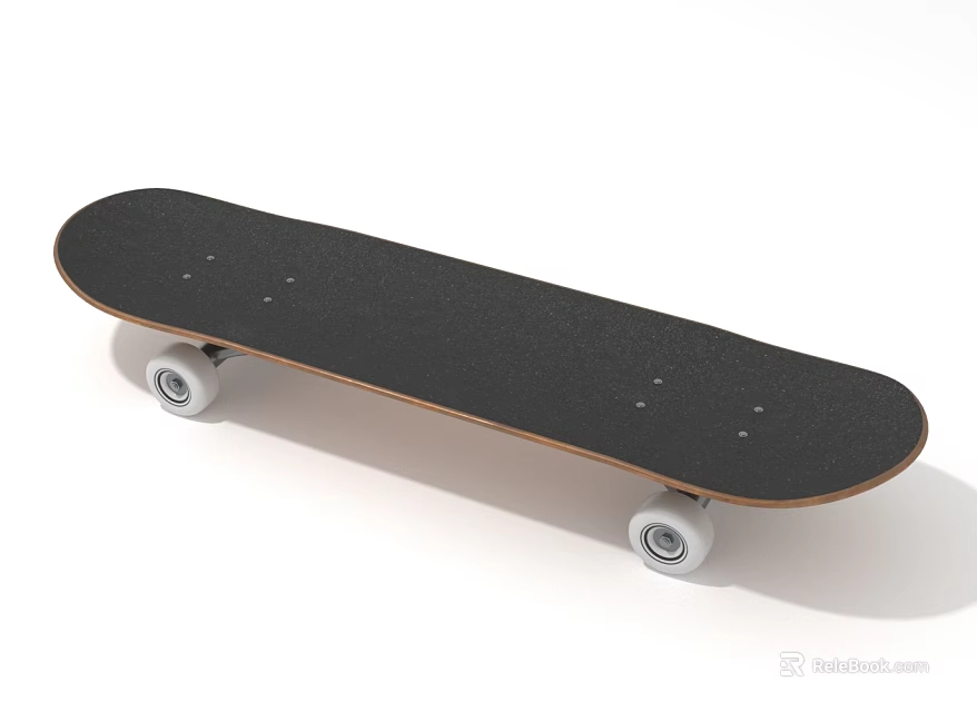 Stylish Modern Skateboard With Black Deck Wooden Edge And White Wheels 3d model 