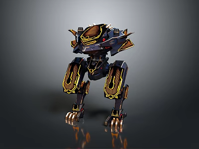 Robot Beast Mechanical Creature With Black Gold Ornate Armor Clawed Feet And Horned Head 3d model