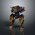 Robot Beast Mechanical Creature With Black Gold Ornate Armor Clawed Feet And Horned Head