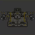 Game Movie Mechanical Character With Yellow Gray Robotic Arms Metal Frame Structure