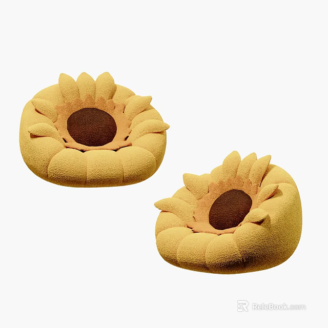 Cozy Sunflower Shaped Bean Bag Chair with Yellow Cover and Brown Center Design 3d model 