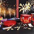 Festive Firework Display With Red Firecrackers Boxes And Various Pyrotechnic Products For Celebration Events