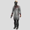 Game Movie Character Wearing Gas Mask With Bloody Lab Coat Holding Gun