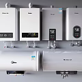 Daily Use Electrical Appliances Including Wall Mounted And Cylindrical Water Heaters With Digital Displays