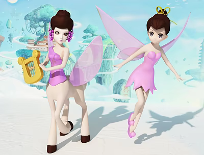 Modern game character elves men and horses 3d model