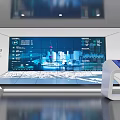 Modern Technology Exhibition Hall Featuring Large Screen City Night View Data Display And Control Console 3d model