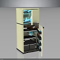Modern Double Door Refrigerator With Open Door Showing Organized Interior Storage Shelves