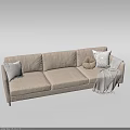 Brown Leather Multi Seater Sofa With Decorative Pillows And Throw Blanket 3d model
