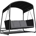 Outdoor Swing Chair With Black Frame Canopy And White Cushions