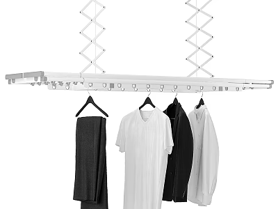 Wall Mounted Aluminum Drying Rack With Clothes Hangers And Hanging Clothes 3d model