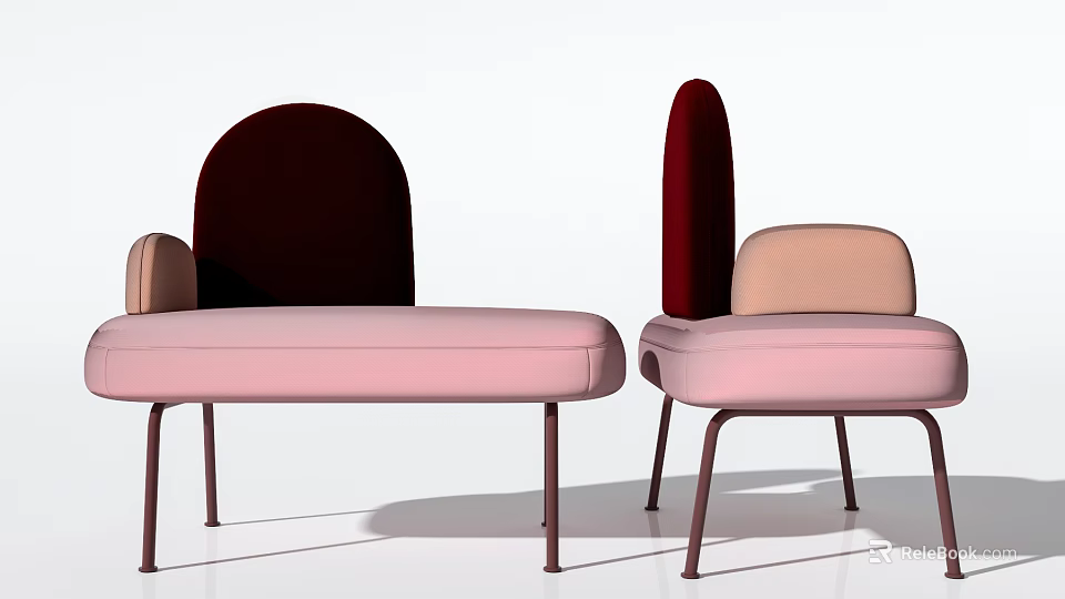 Modern Chaise Lounge With Pink Upholstery Dark Backrest And Metal Legs 3d model 