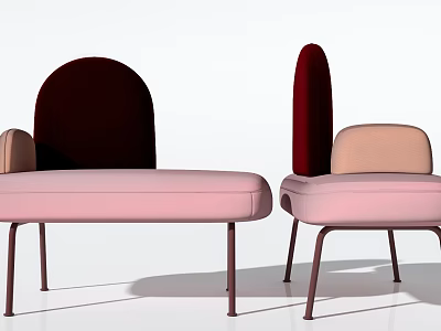 Modern Chaise Lounge With Pink Upholstery Dark Backrest And Metal Legs 3d model