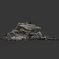 Modern Construction Debris Pile With Concrete Pieces And Metal Rebars