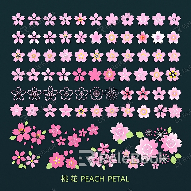 Peach blossom cherry blossom pink flower petal flower bud flower print silhouette decorative pattern model