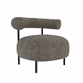 Beige Fabric Accent Chair with Curved Armrests Round Seat Cushion and Black Metal Legs
