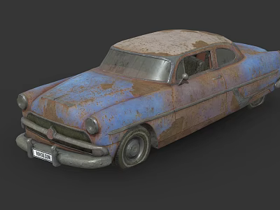 Rusty Old Blue Vintage Car With Weathered Body And Classic Design 3d model