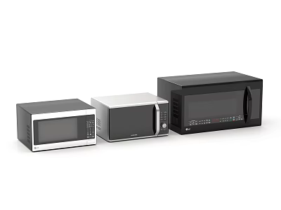 Modern Kitchen Appliances With Three Different Microwave Ovens And Sleek Design 3d model
