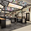Vibrant Indoor Corridor Space With Colorful Murals And Metal Roof Structure