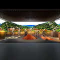 Traditional Brewing Scene With Workers Using Pottery Jars Against Lush Mountain Landscape