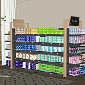 Multi tiered Display Shelves Holding Colorful Product Boxes with Built in Lighting