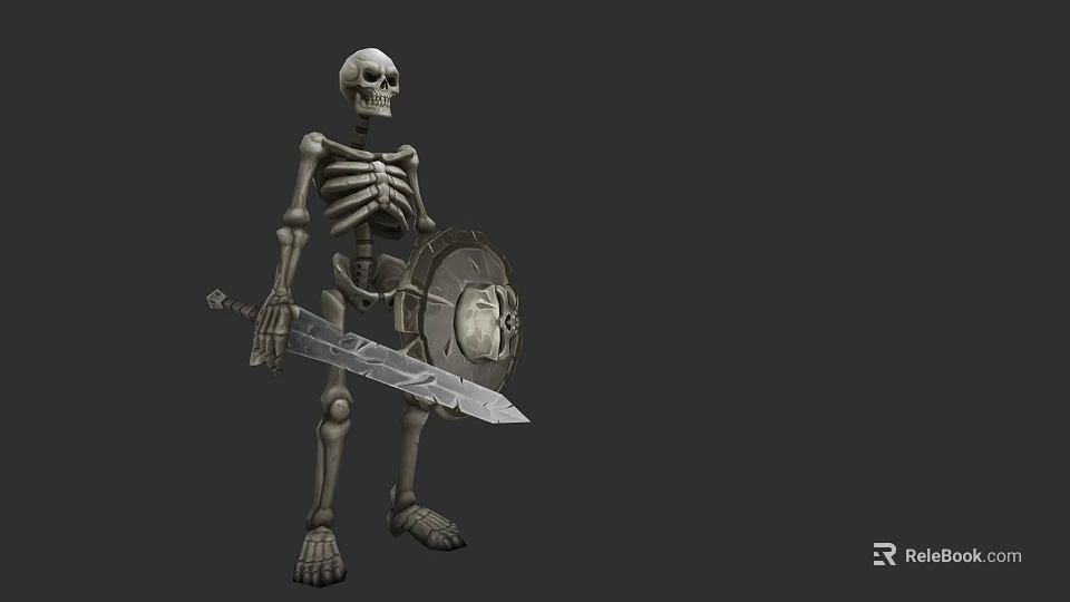 Fantasy Game Movie Character Skeleton Warrior Holding Sword And Shield 3d model 