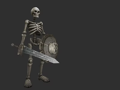 Fantasy Game Movie Character Skeleton Warrior Holding Sword And Shield 3d model