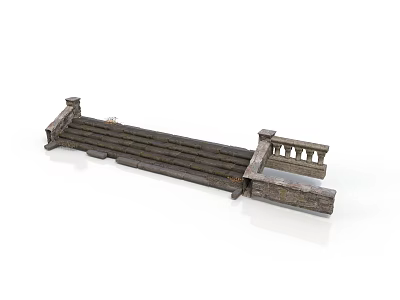 Classical Architectural Terrace Structure With Ornamental Stone Railings And Wooden Steps 3d model